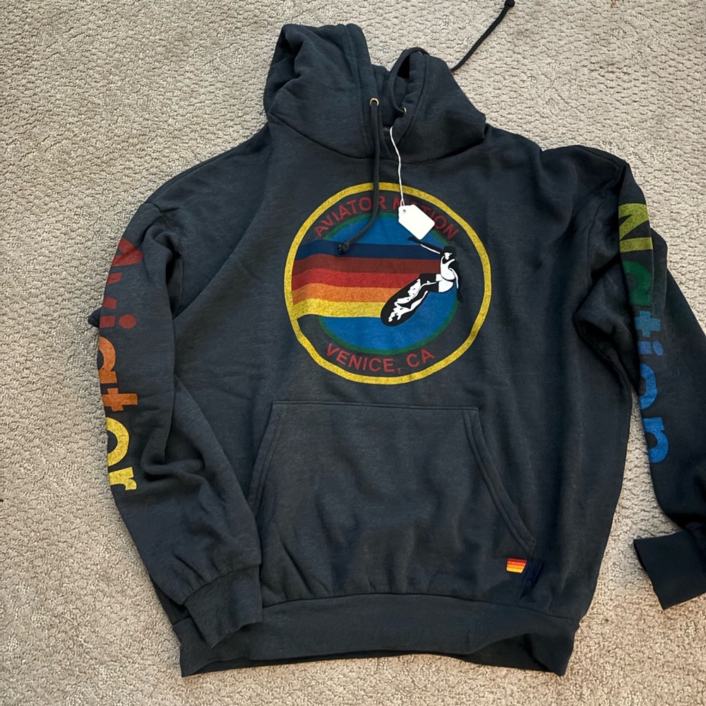 Aviator Nation Charcoal Hoodie with Multicolor Logo